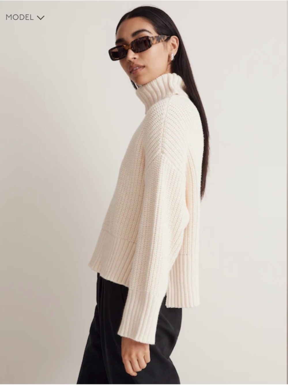 NWT Madewell Cotton Blend Cream Chunky Knit Turtleneck Sweater Small
